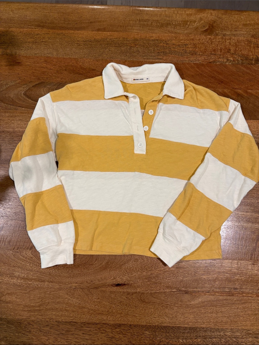 Marine Layer Long-Sleeve Polo in Yellow and White Stripes